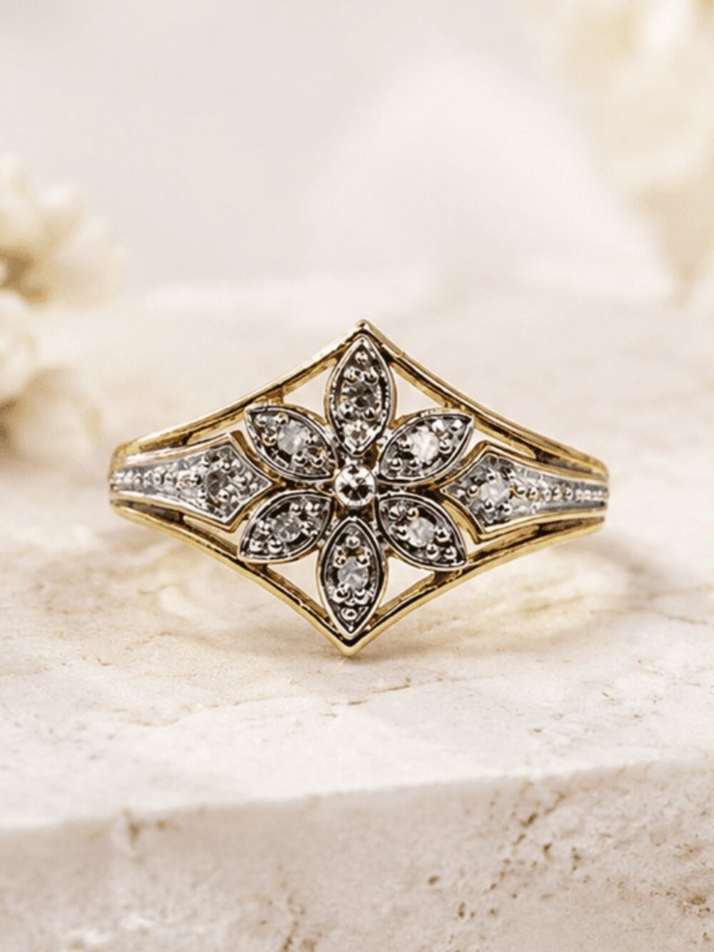 Floral Diamond Silver Ring